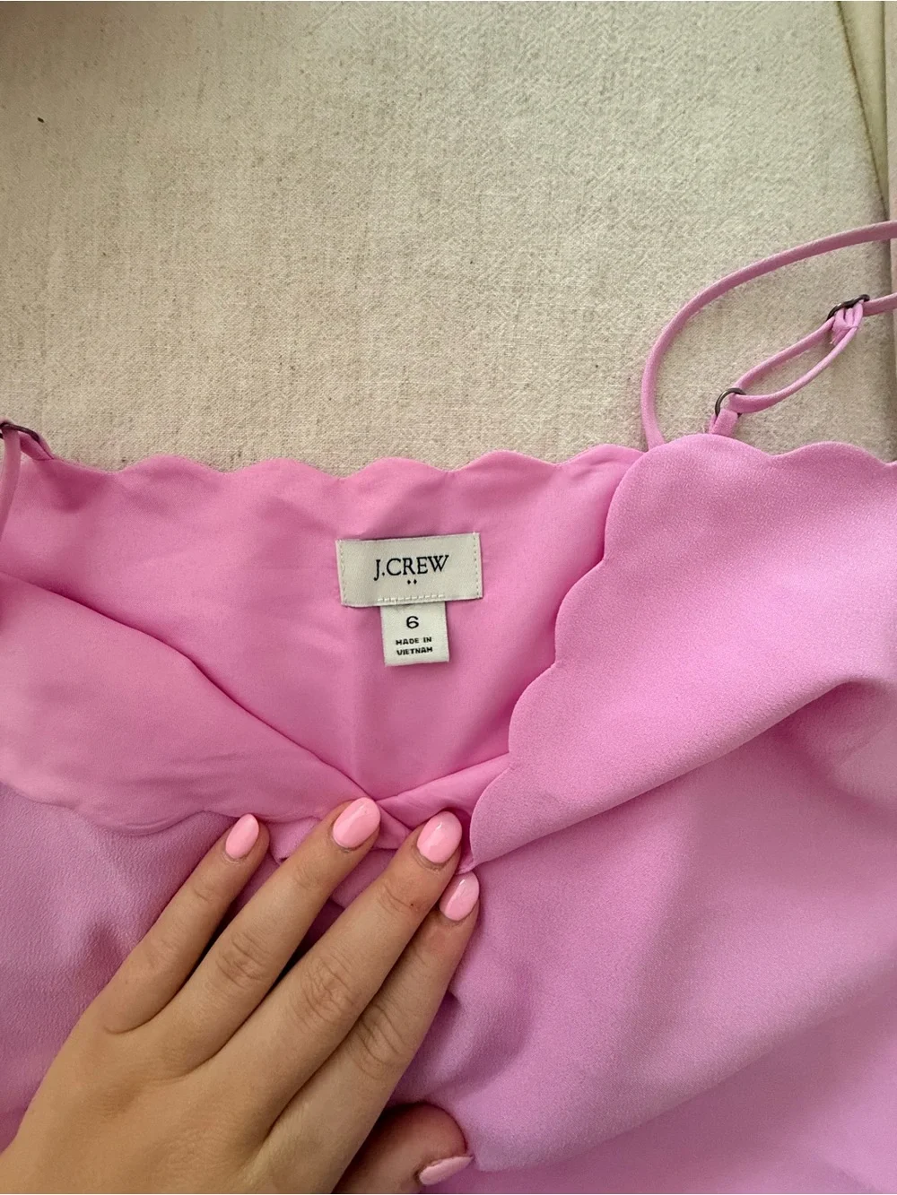J Crew Pink Scallop-Edge Spaghetti Strap Women's Top